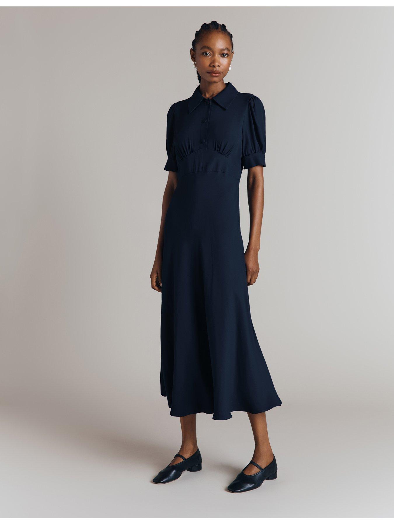 Image 2 of 2 of Ghost Wilma Crepe Midi Tea Dress - Navy