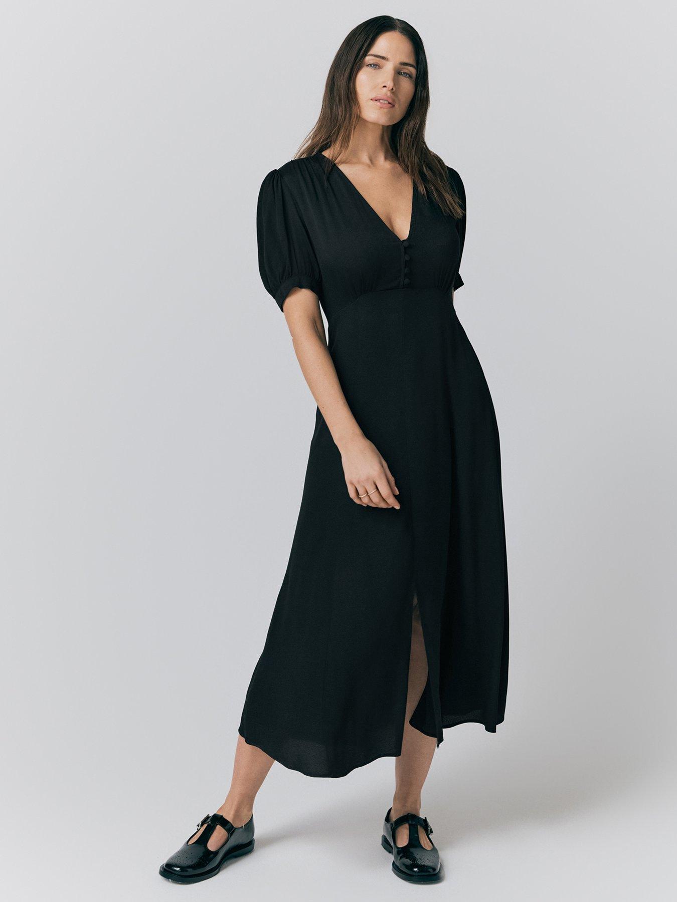 undefined Lydia Crepe Midi Tea Dress - Black