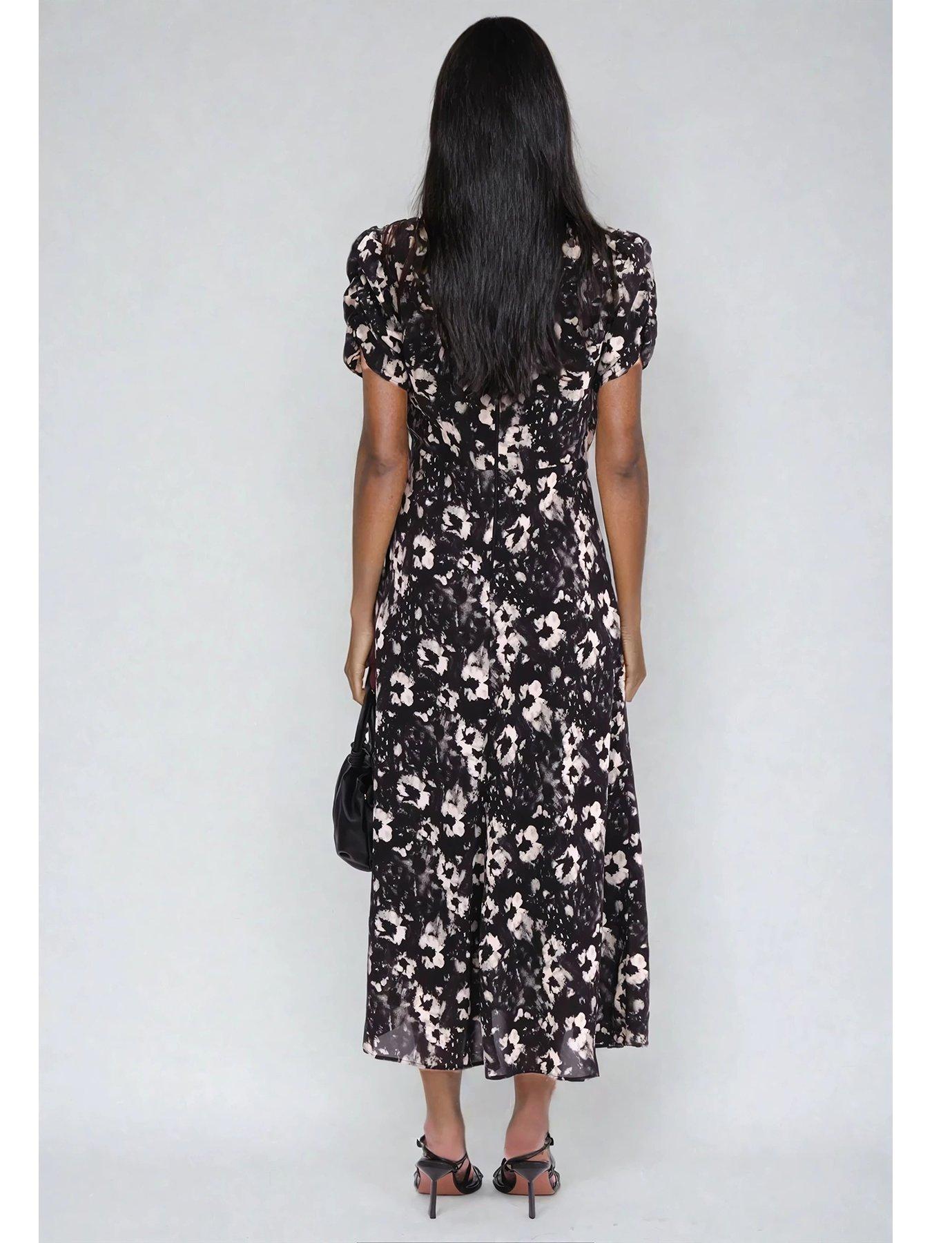 Image 2 of 6 of Religion Isabel Tea Dress In Dark Floral - Black