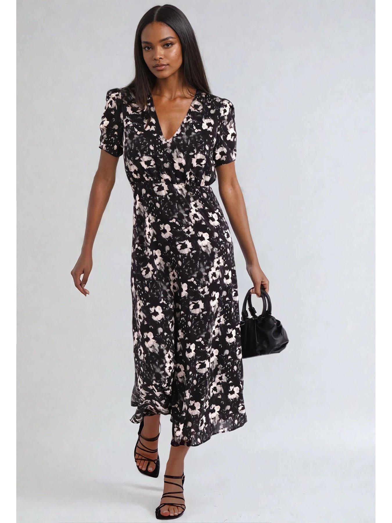 Image 3 of 6 of Religion Isabel Tea Dress In Dark Floral - Black