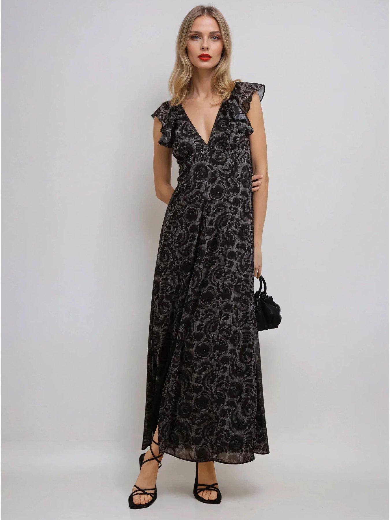 Image of Religion Bella Lace Up Maxi Dress In Dark Tie Dye Print - Brown