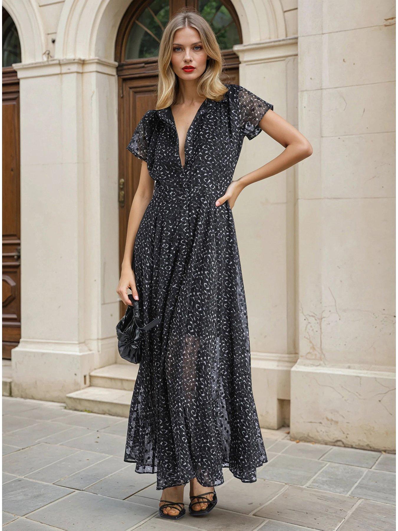 Image of Religion Decoy Full Skirt Polka Dot Maxi Dress - Black
