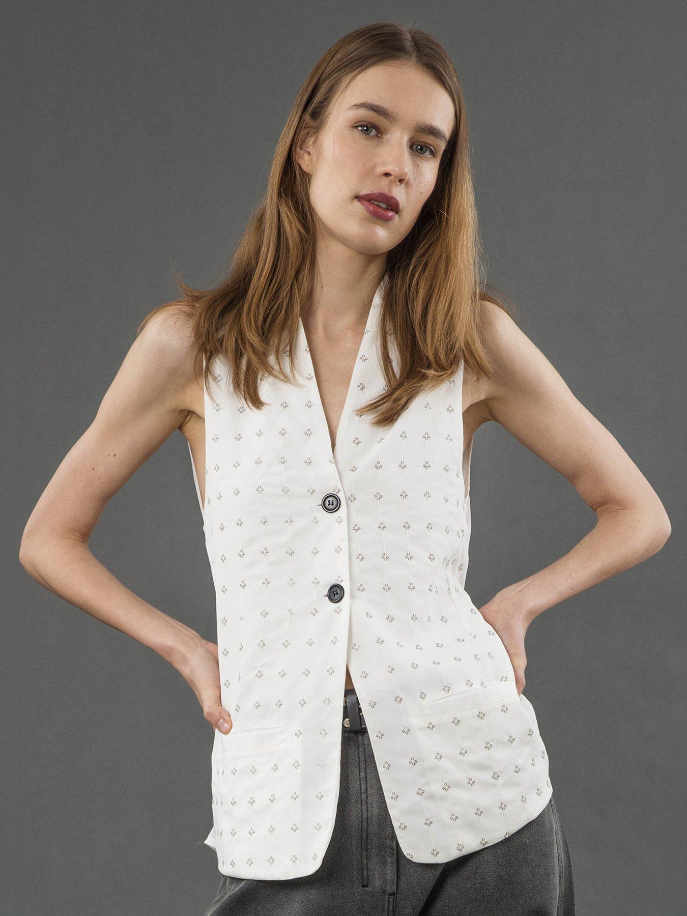 Image 1 of 5 of Religion Fleet Sequin Beaded Waistcoat Top - White