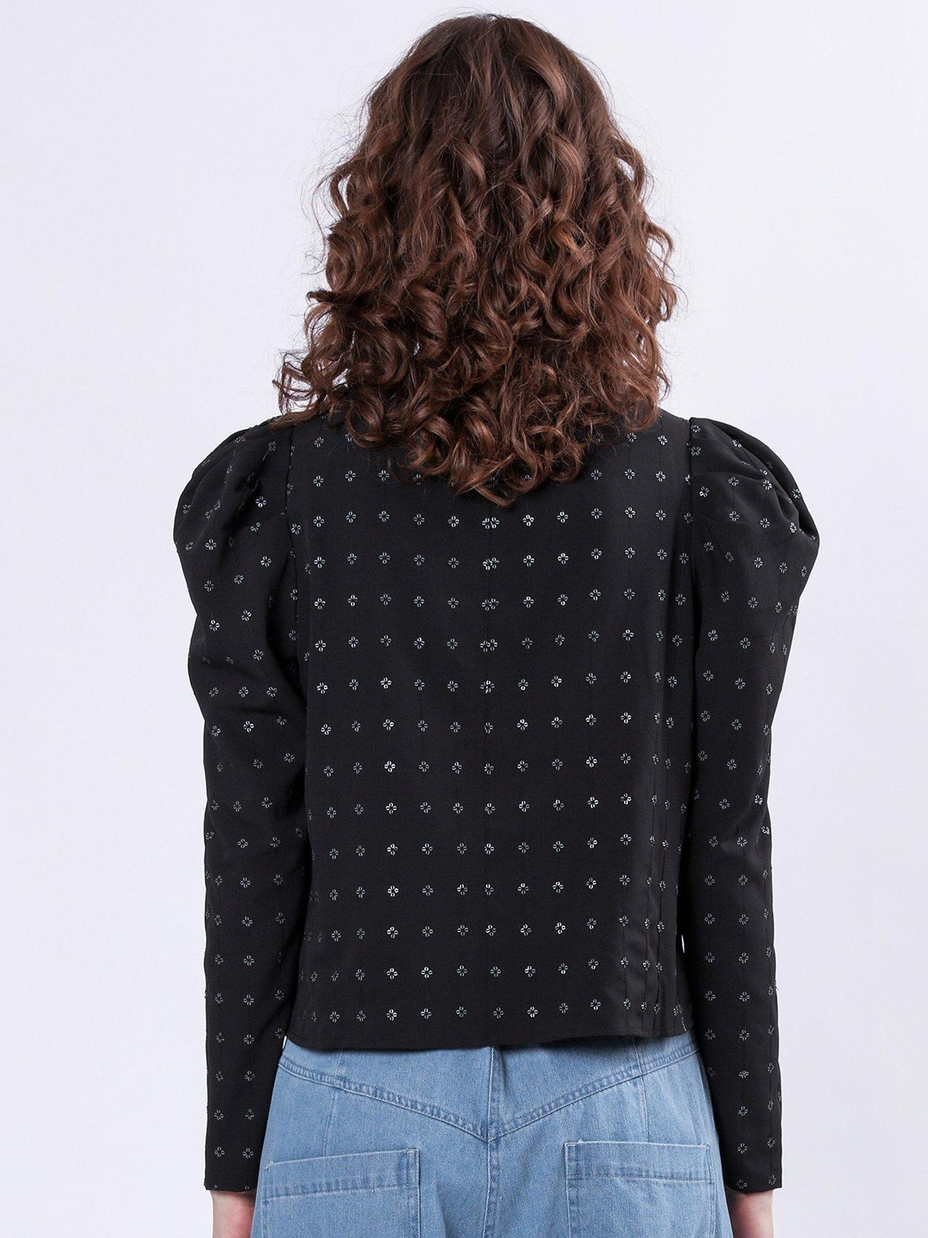 Image 2 of 6 of Religion Fleet Puff Sleeve Sequin Blouse - Black