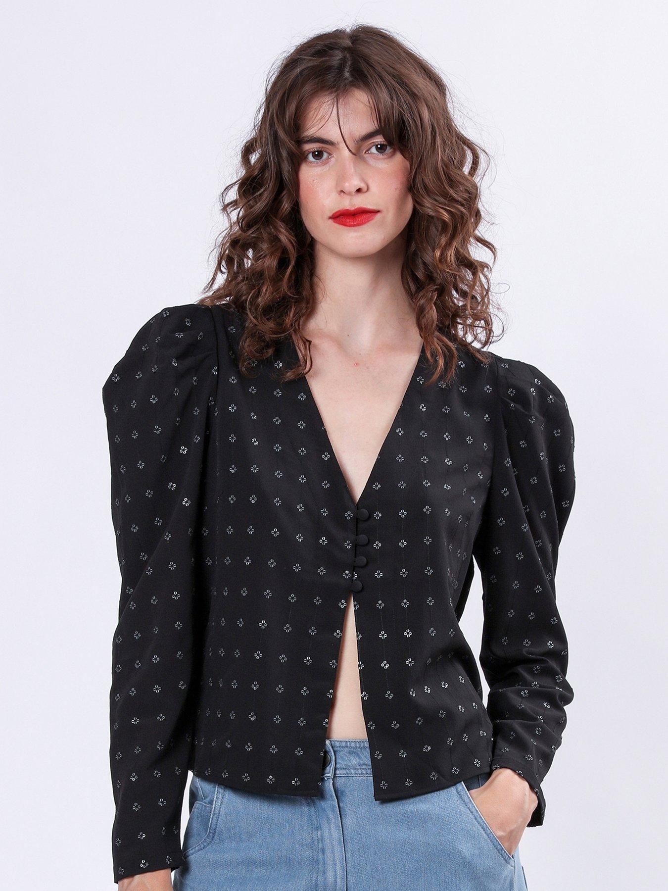 Image 4 of 6 of Religion Fleet Puff Sleeve Sequin Blouse - Black