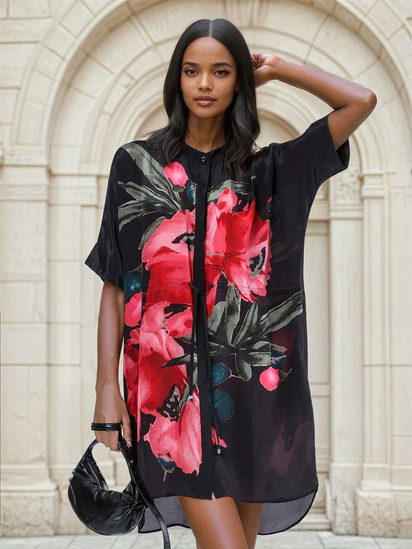 Image 1 of 6 of Religion Jade Floral Placement Tunic Dress - Red