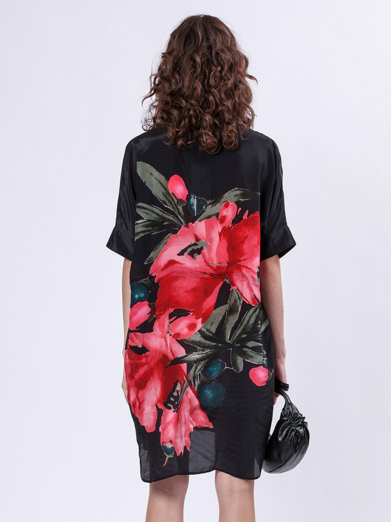 Image 2 of 6 of Religion Jade Floral Placement Tunic Dress - Red