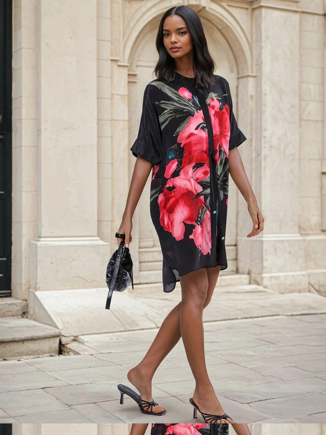 Image 3 of 6 of Religion Jade Floral Placement Tunic Dress - Red