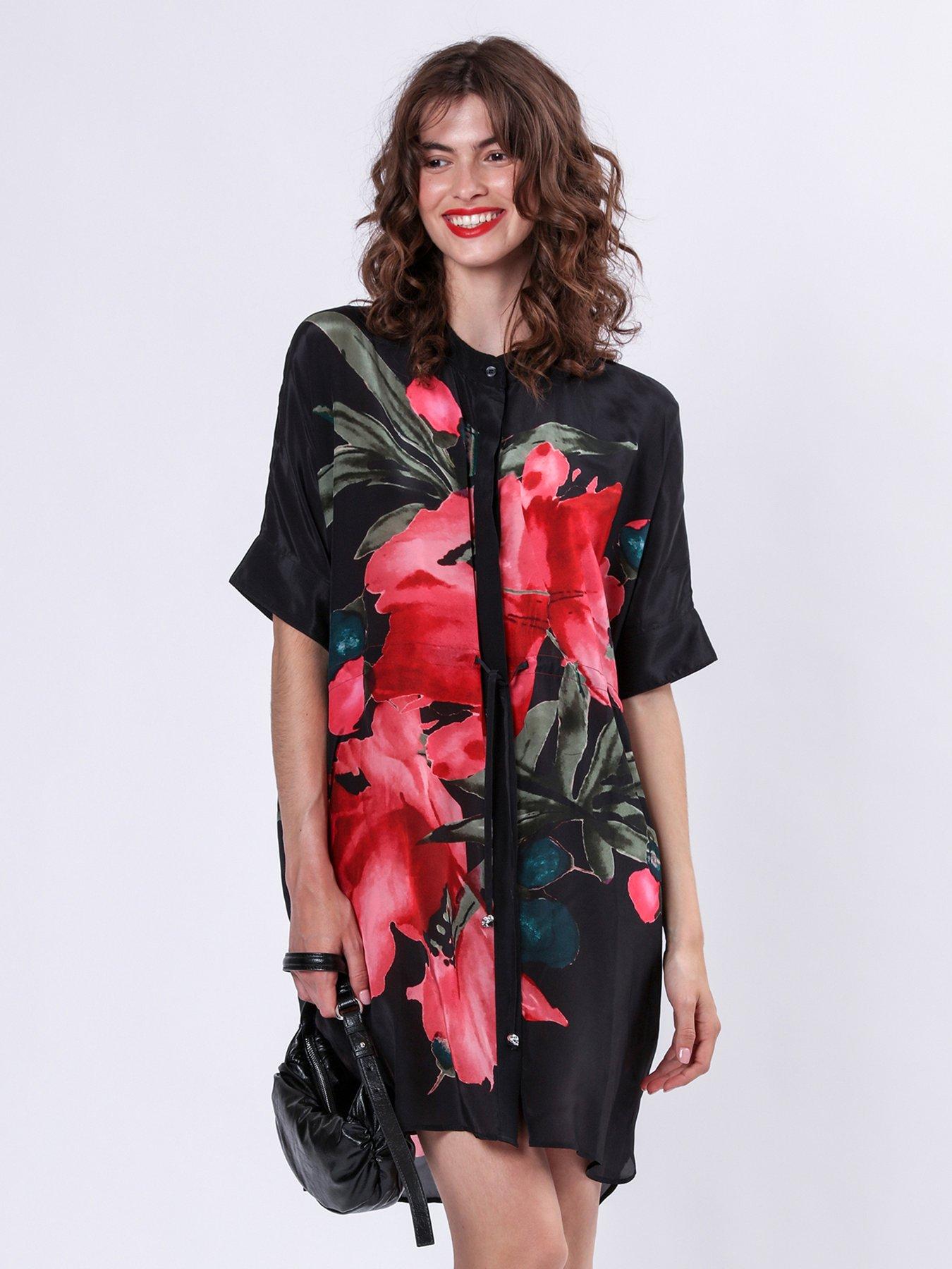 Image 4 of 6 of Religion Jade Floral Placement Tunic Dress - Red