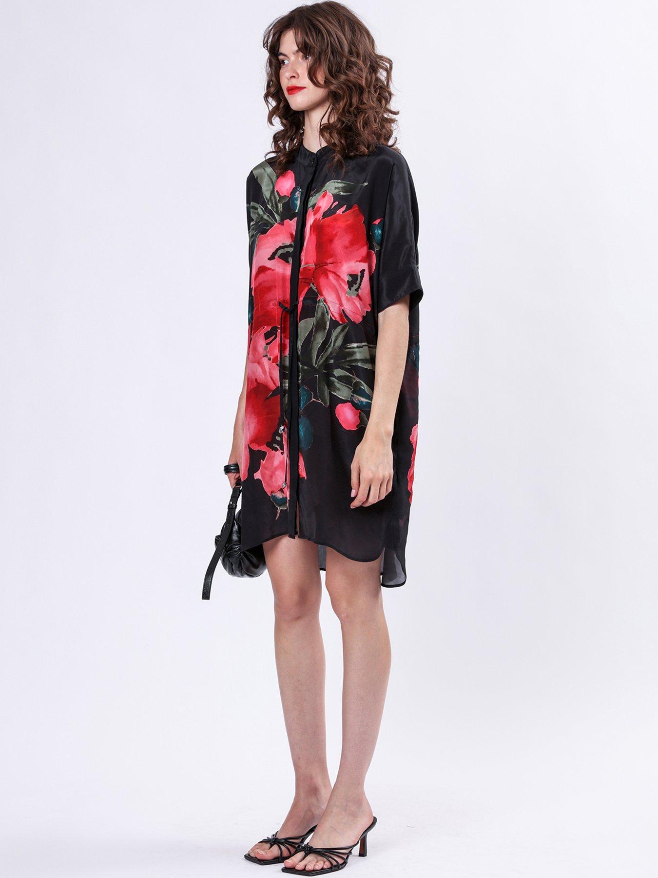 Image 5 of 6 of Religion Jade Floral Placement Tunic Dress - Red