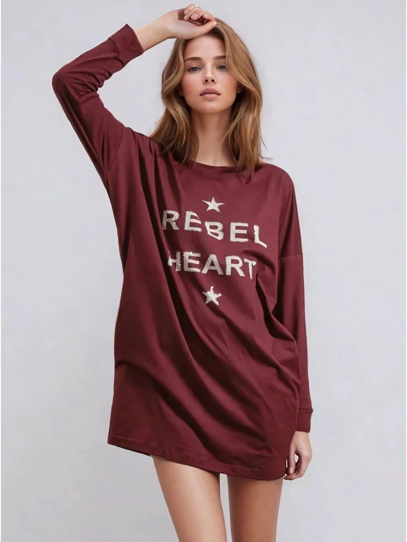 Religion Rebel Slogan Beaded Tunic Dress - Red