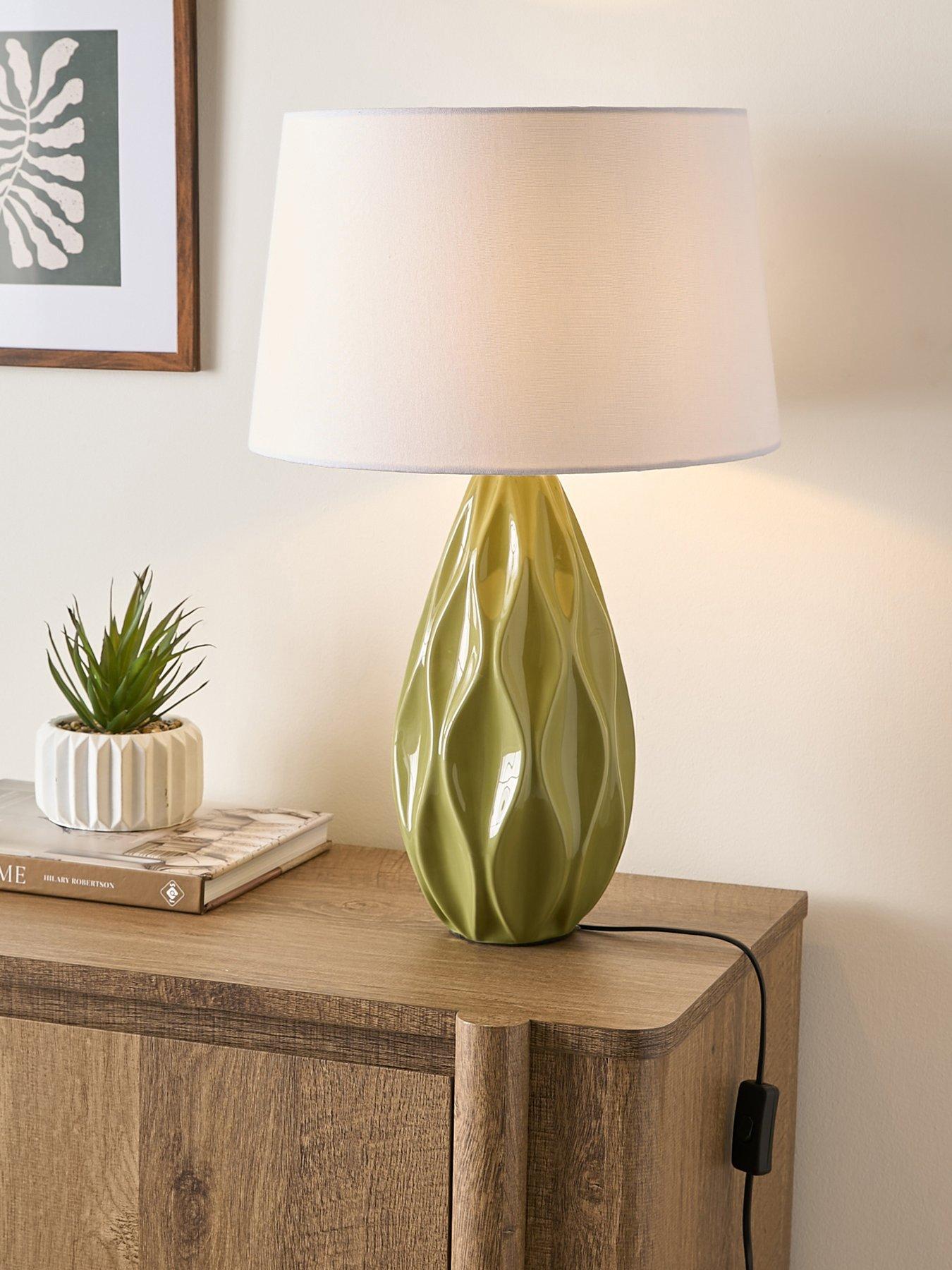 Image 1 of 6 of The Very Collection Green Wave Ceramic Table Lamp
