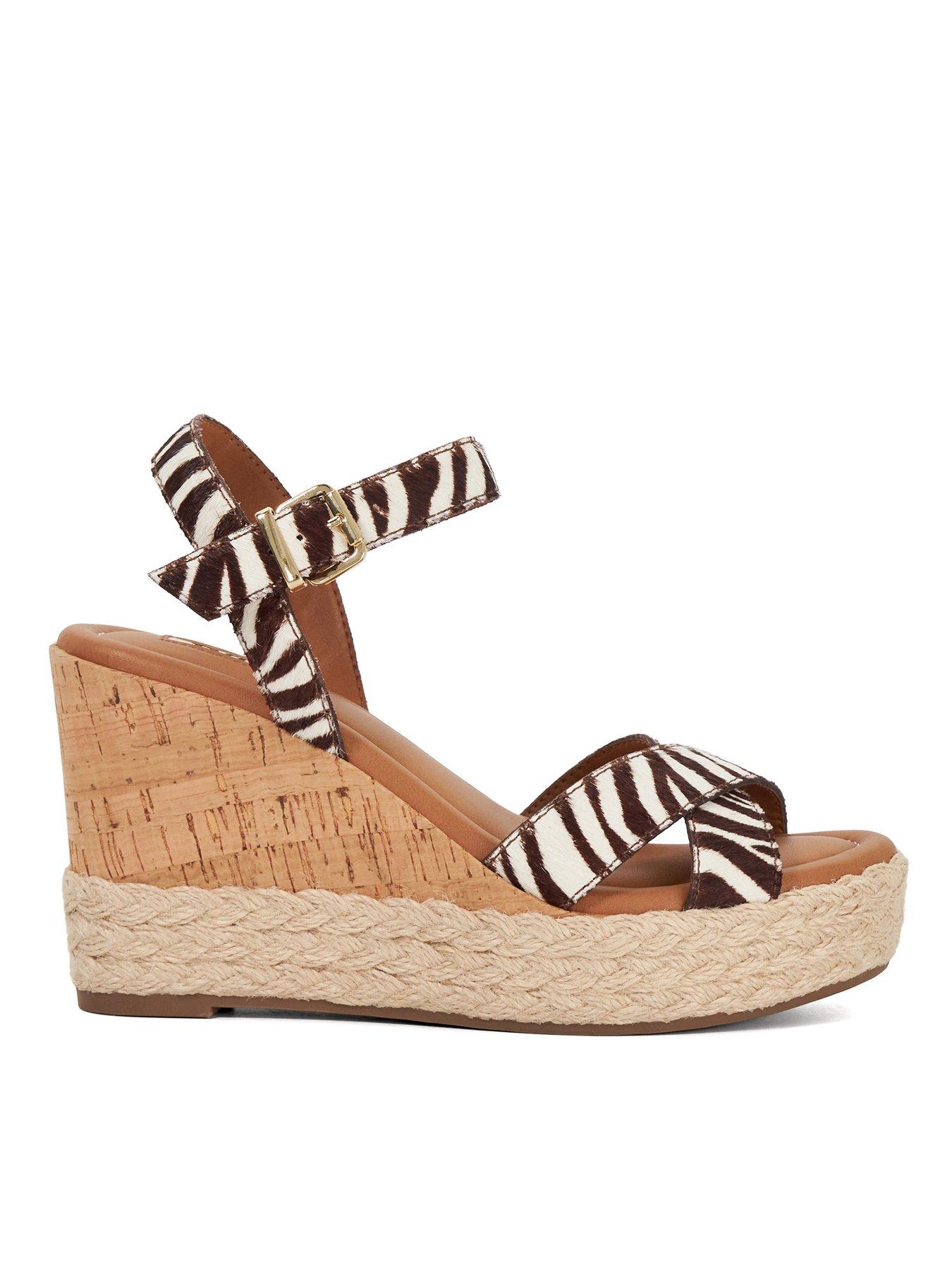 Image 1 of 6 of Dune London Kindest Cork And Woven Wedge Sandals - Zebra