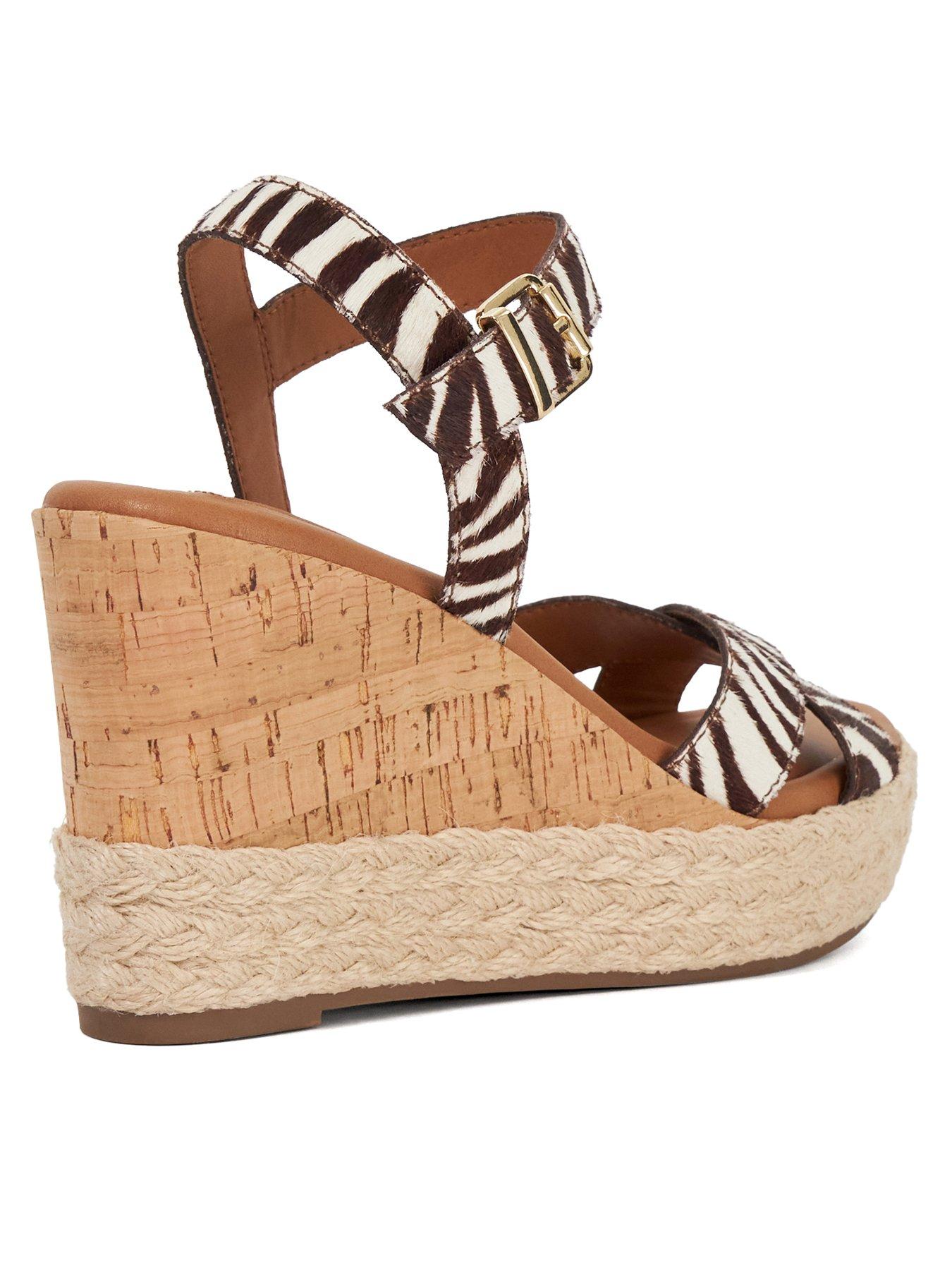 Image 3 of 6 of Dune London Kindest Cork And Woven Wedge Sandals - Zebra