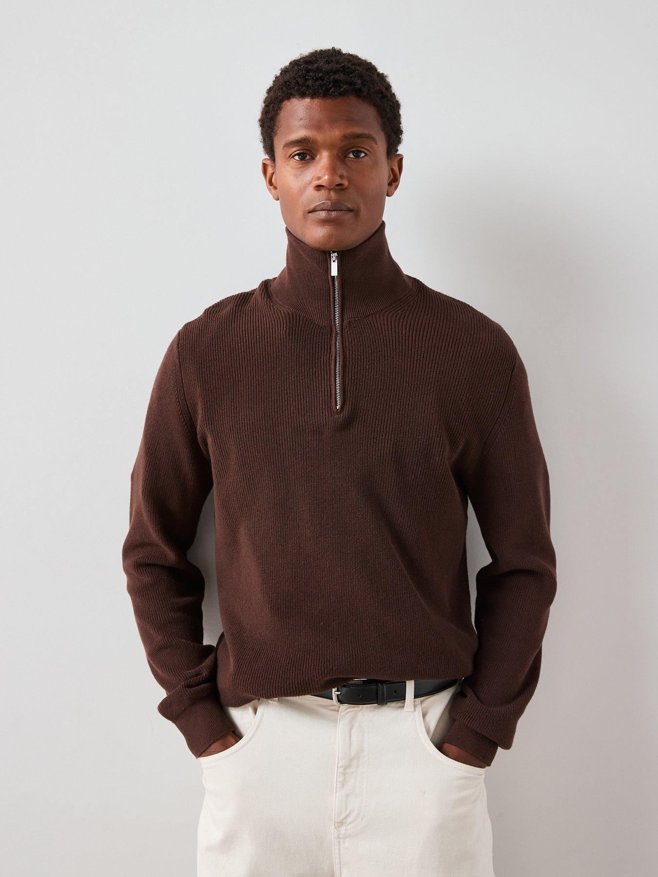 the-very-collection-pure-cotton-14-zip-fisherman-jumper-brown