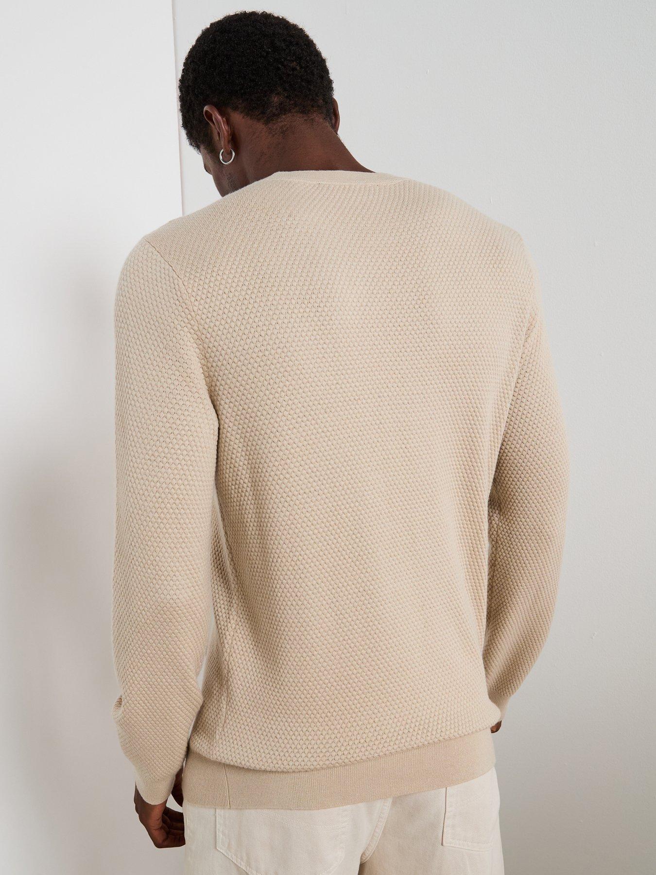 Image 2 of 6 of Very Man Textured Crew Neck Jumper With Wool - Beige
