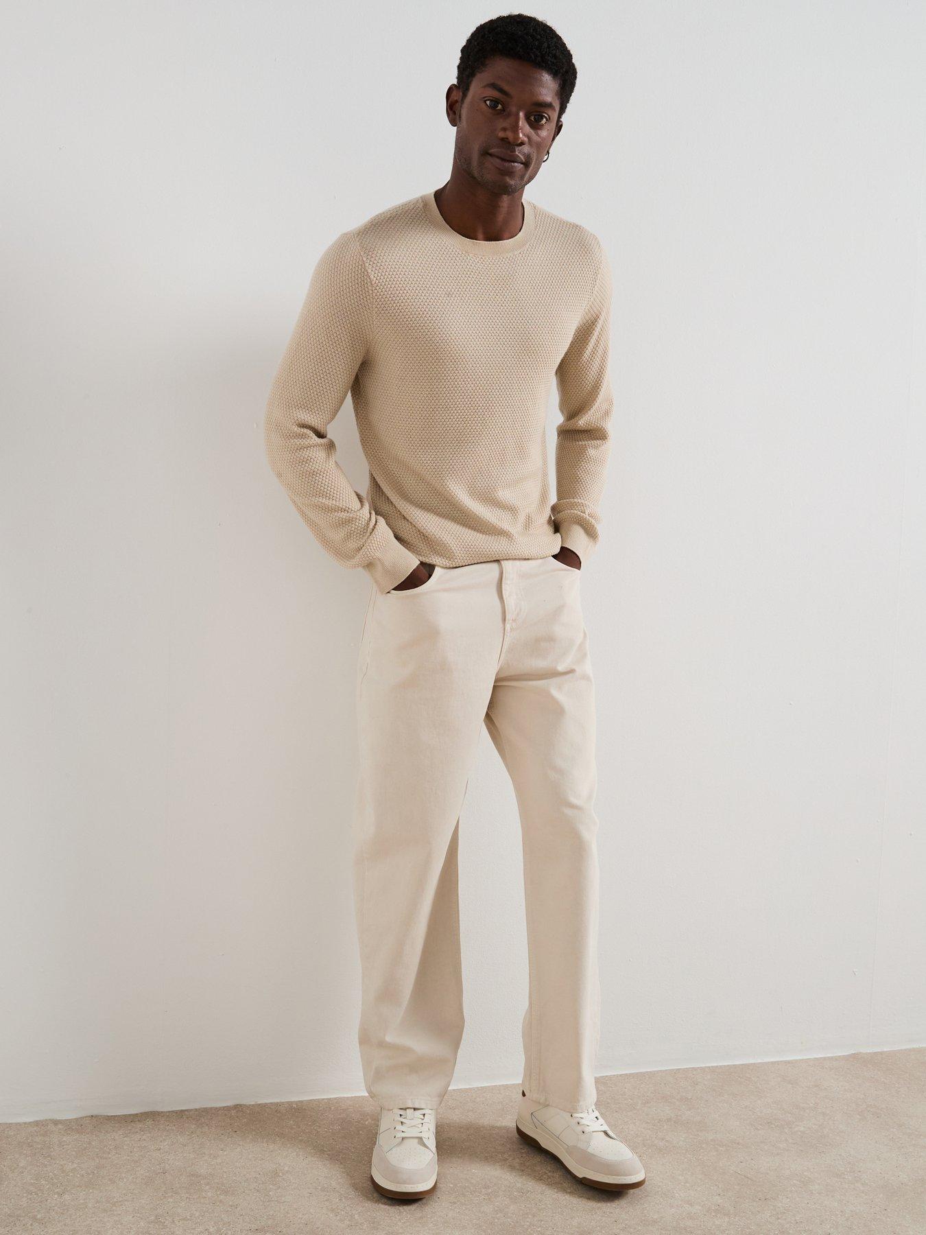 Image 3 of 6 of Very Man Textured Crew Neck Jumper With Wool - Beige
