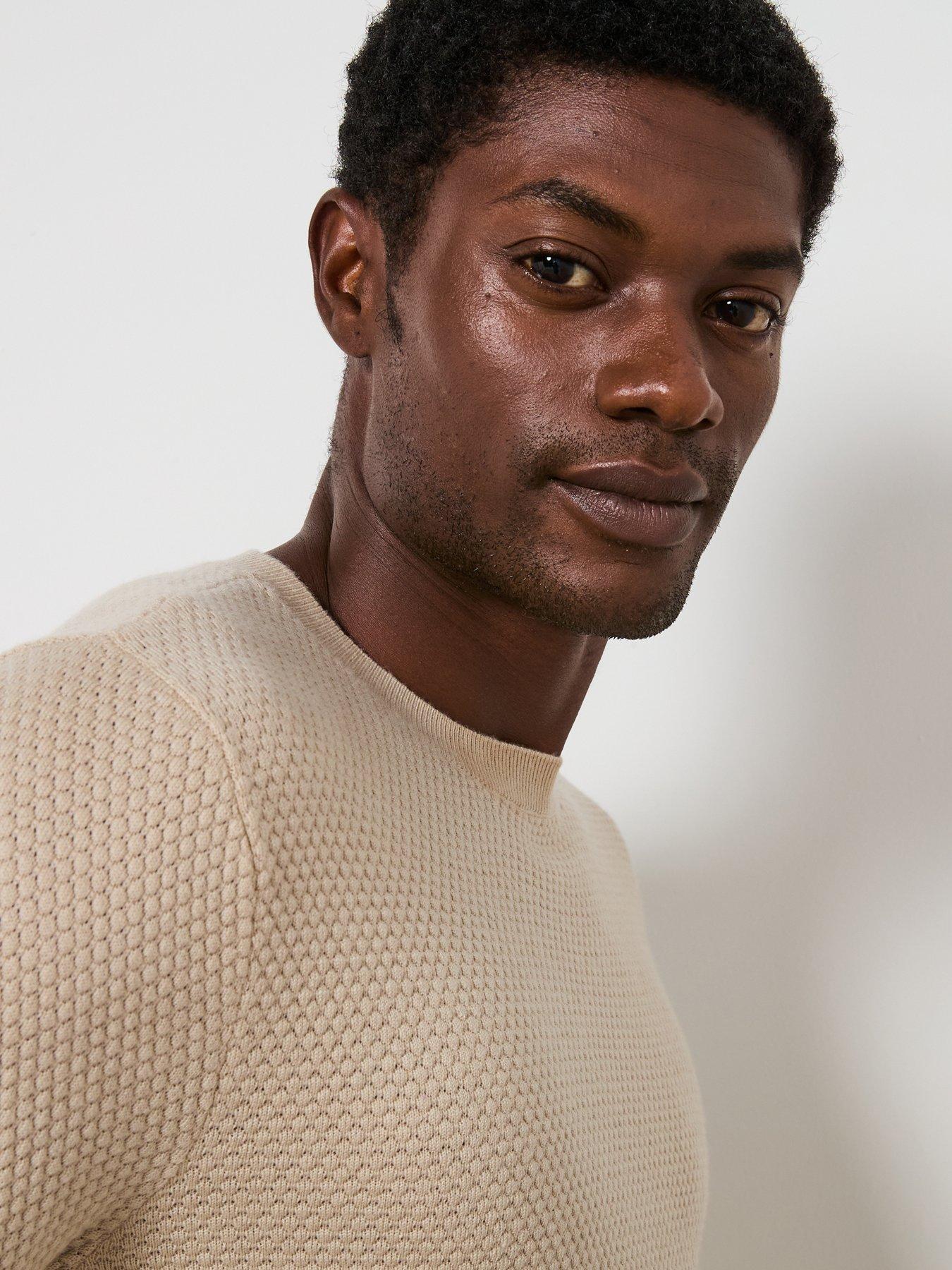 Image 4 of 6 of Very Man Textured Crew Neck Jumper With Wool - Beige