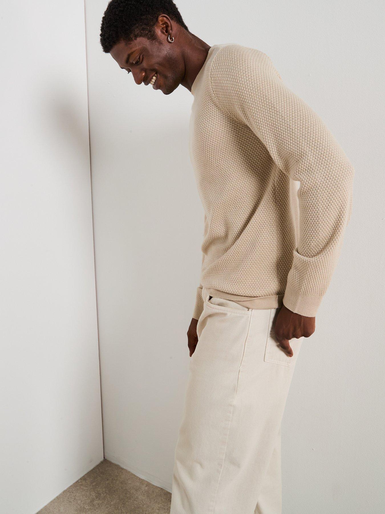 Image 5 of 6 of Very Man Textured Crew Neck Jumper With Wool - Beige