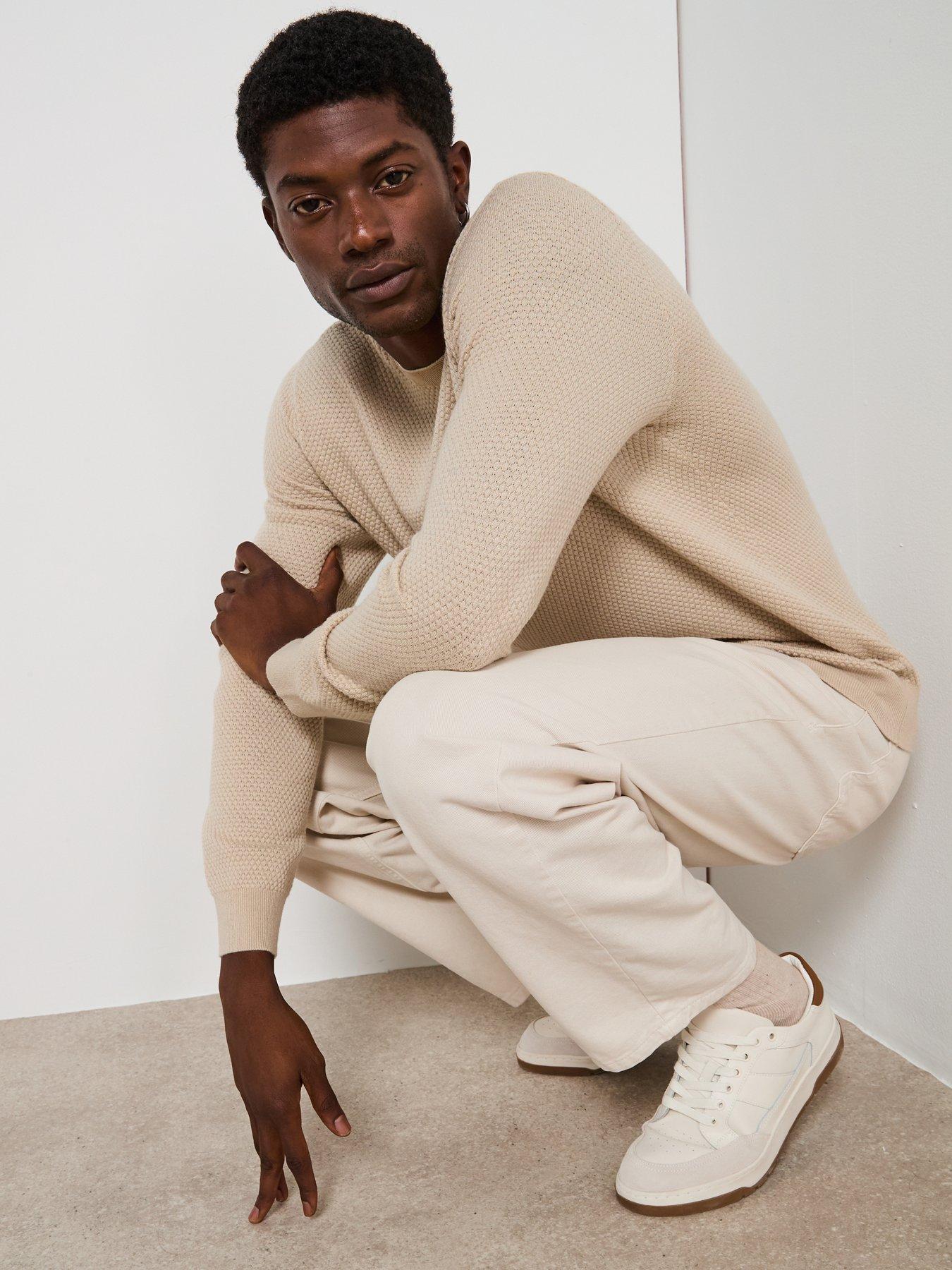 Image 6 of 6 of Very Man Textured Crew Neck Jumper With Wool - Beige