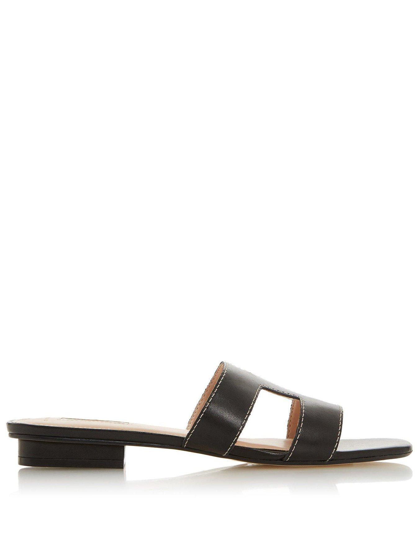 Dune London Wide Fit Loupe Leather Slider Sandals - Black