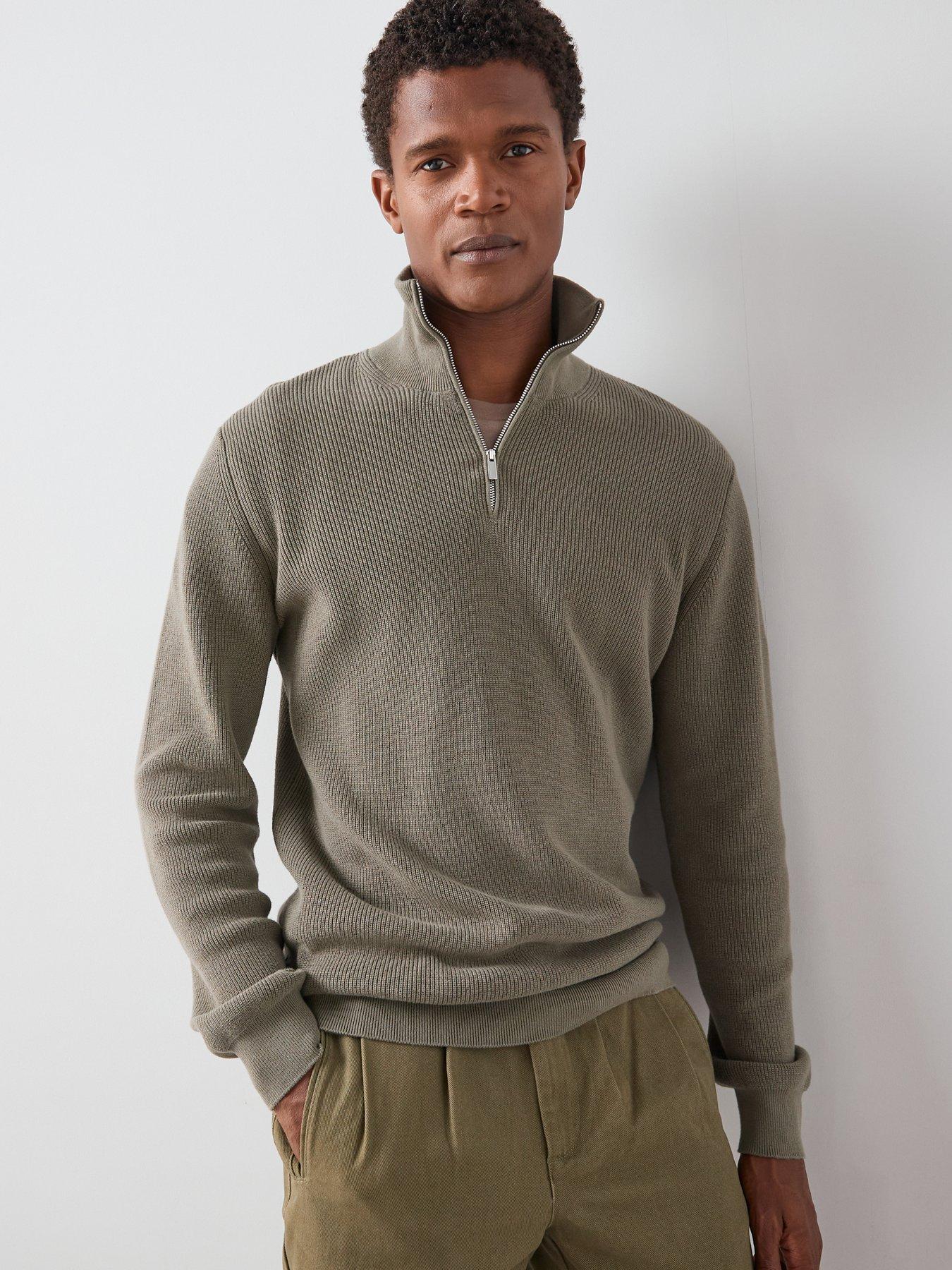 The Very Collection Pure Cotton 1/4 Zip Fisherman Jumper - Khaki
