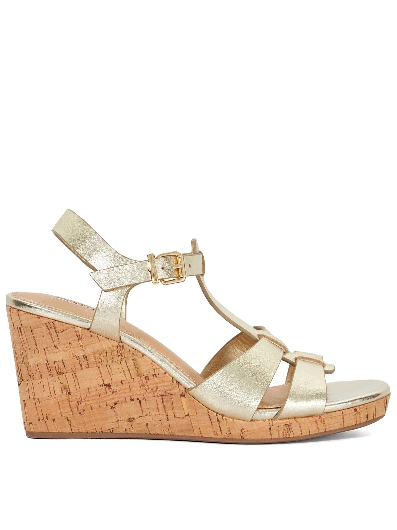Dune London Wide Fit Kastro Plaited Cork Leather Wedge Sandals - Gold