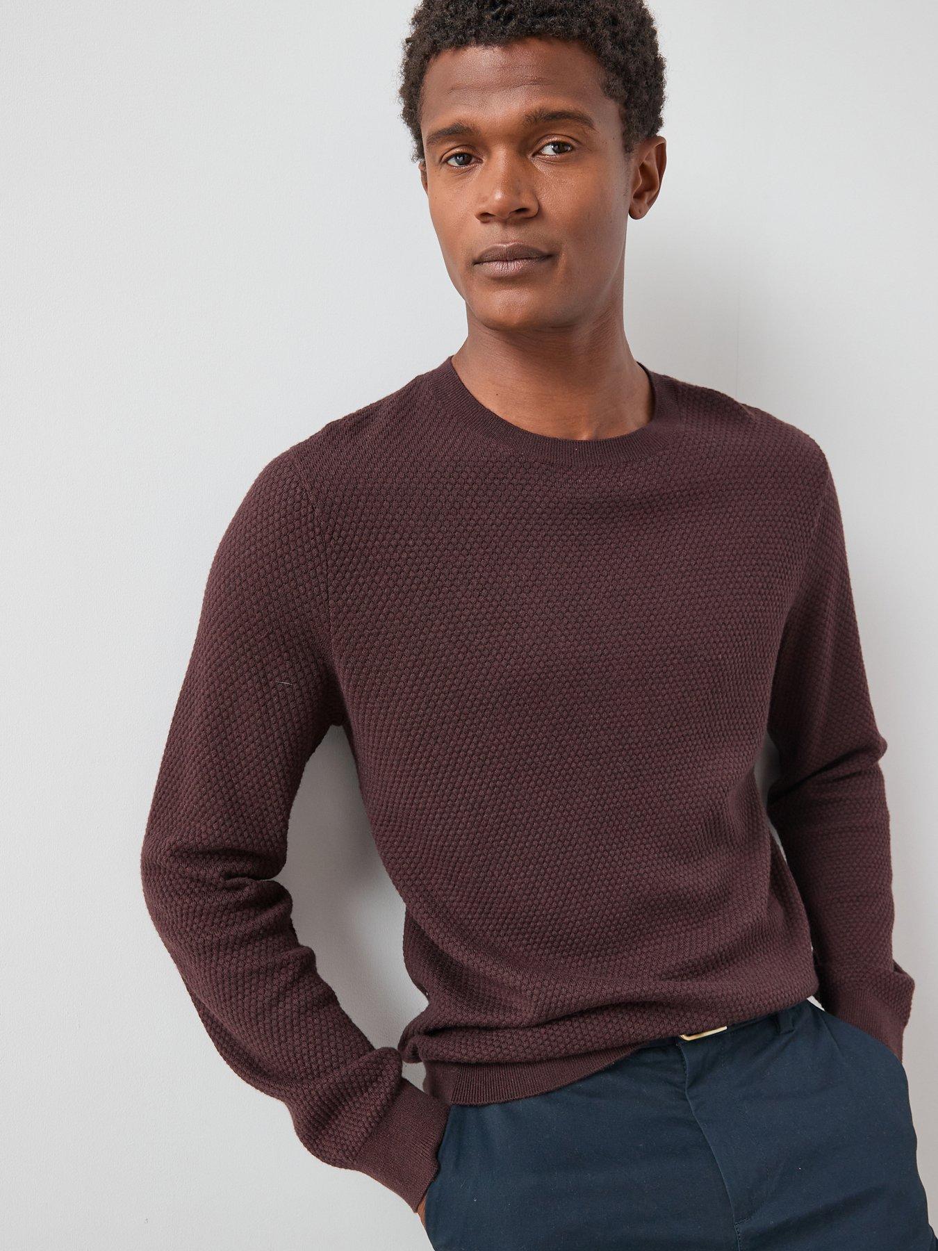 Image 1 of 7 of The Very Collection Textured Crew Neck Jumper With Wool - Burgundy