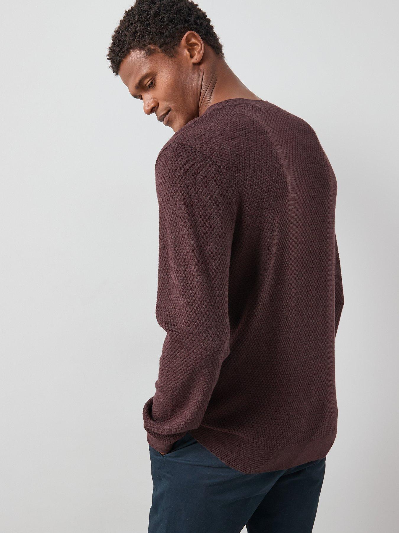 Image 2 of 7 of The Very Collection Textured Crew Neck Jumper With Wool - Burgundy