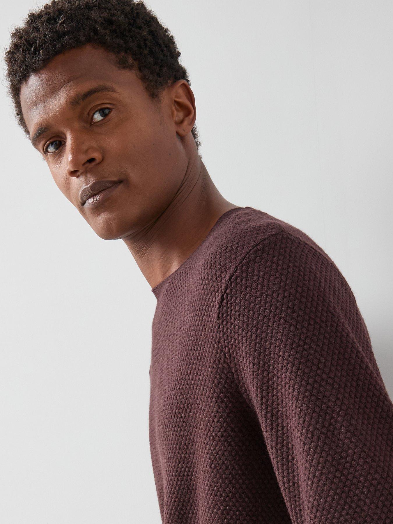 Image 4 of 7 of The Very Collection Textured Crew Neck Jumper With Wool - Burgundy