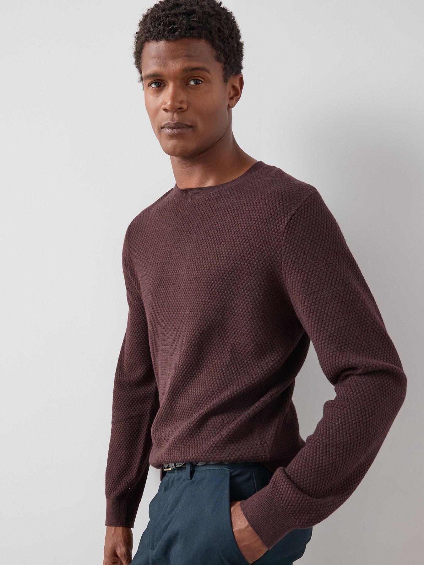 Image 6 of 7 of The Very Collection Textured Crew Neck Jumper With Wool - Burgundy
