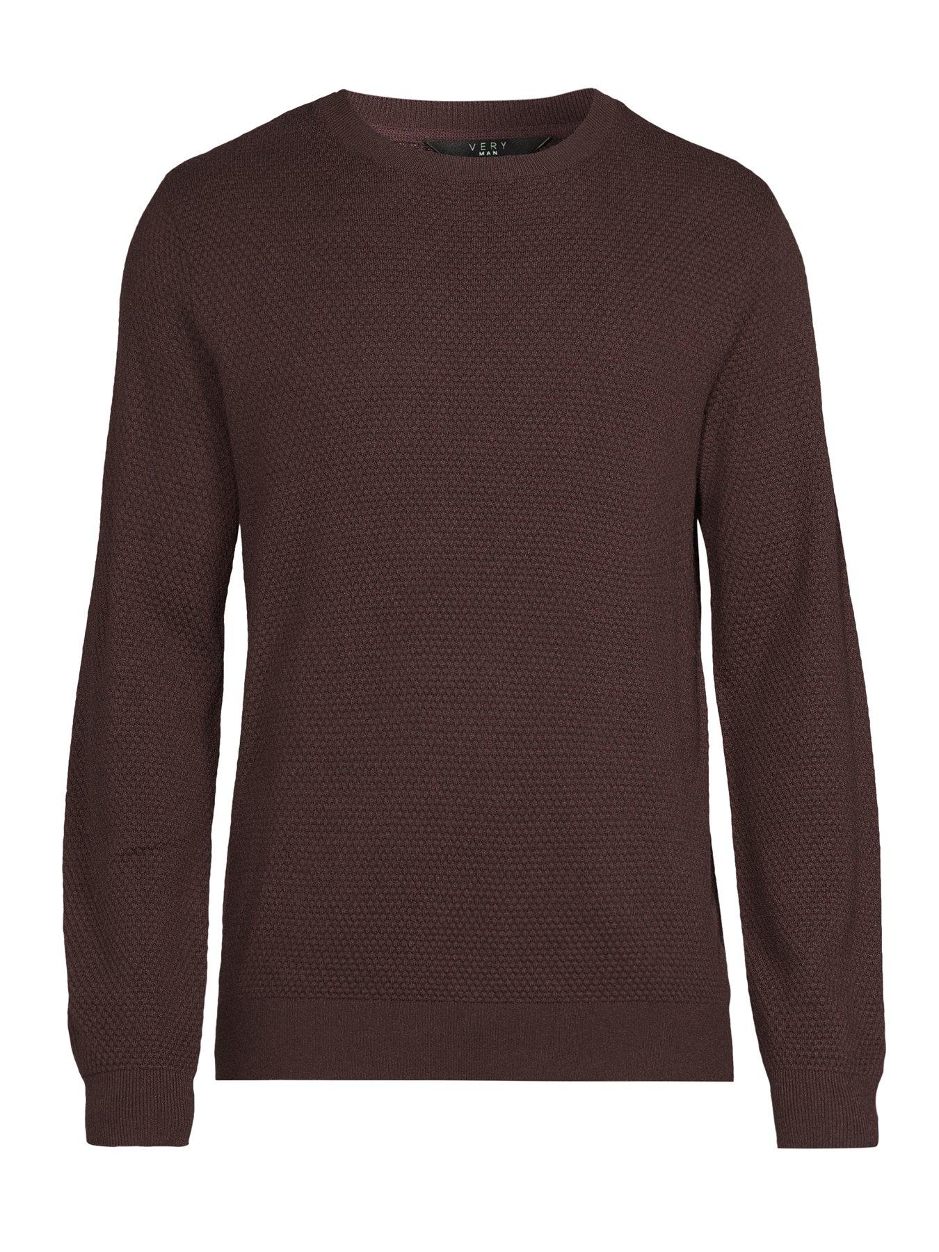 Image 7 of 7 of The Very Collection Textured Crew Neck Jumper With Wool - Burgundy