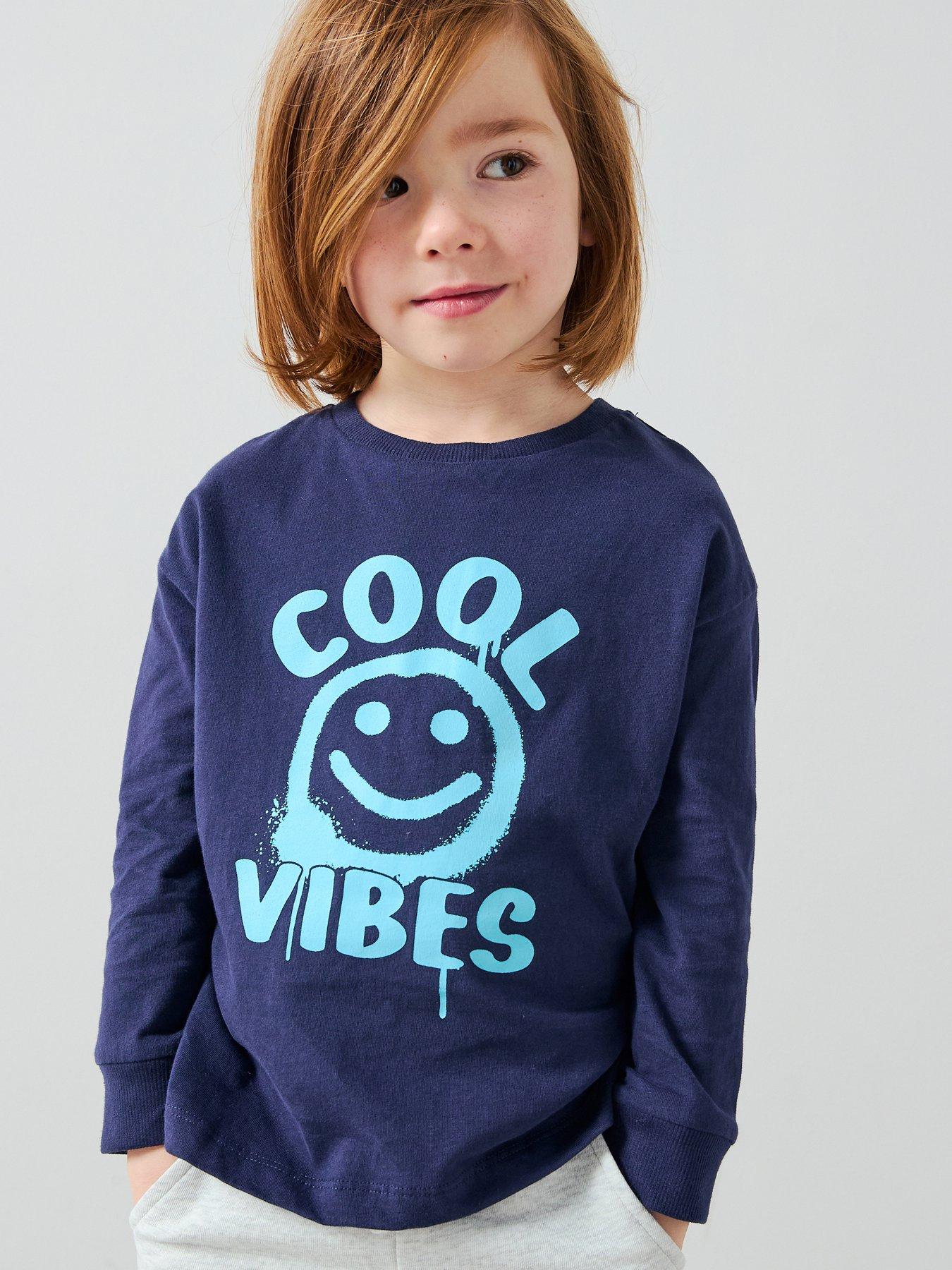 Mini V by Very Boys Long Sleeve Smiley Face T-shirt - Navy