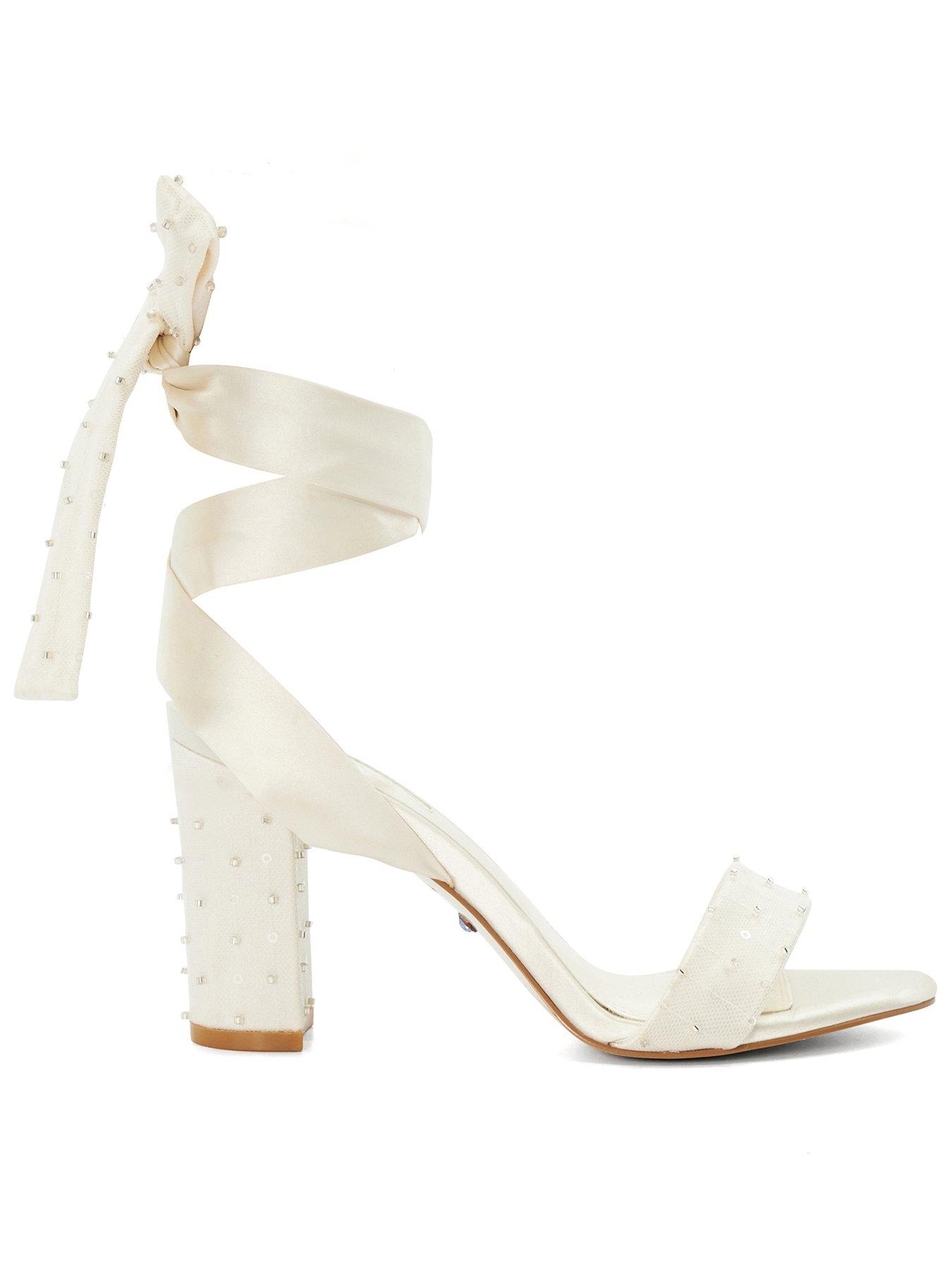 Dune London Melodies Bridal Ribbon Tie Block Heeled Sandals - Ivory