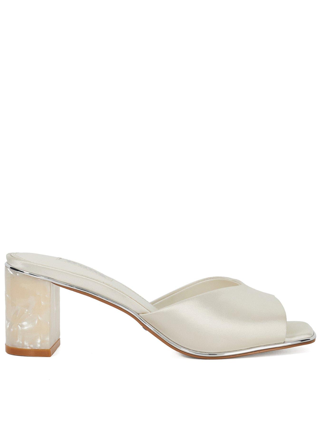 Dune London Memorable Bridal Pearl Heal Mule - Ivory Satin