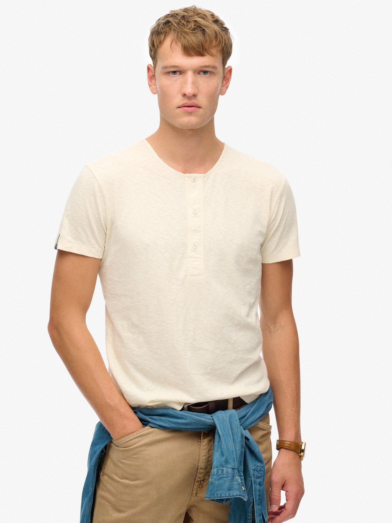 Image of Superdry Merchant Short Sleeve Grandad Jersey T-Shirt - Cream