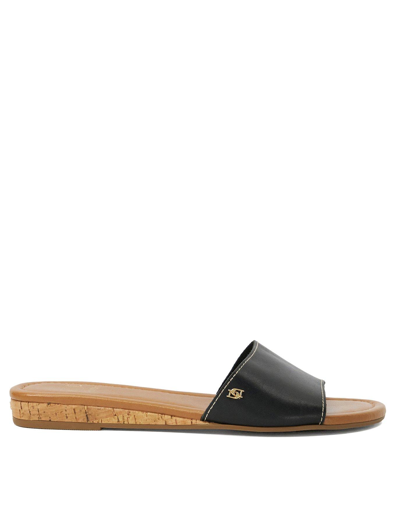 Image 1 of 5 of Dune London Lino Leather Flat Sandal - Black