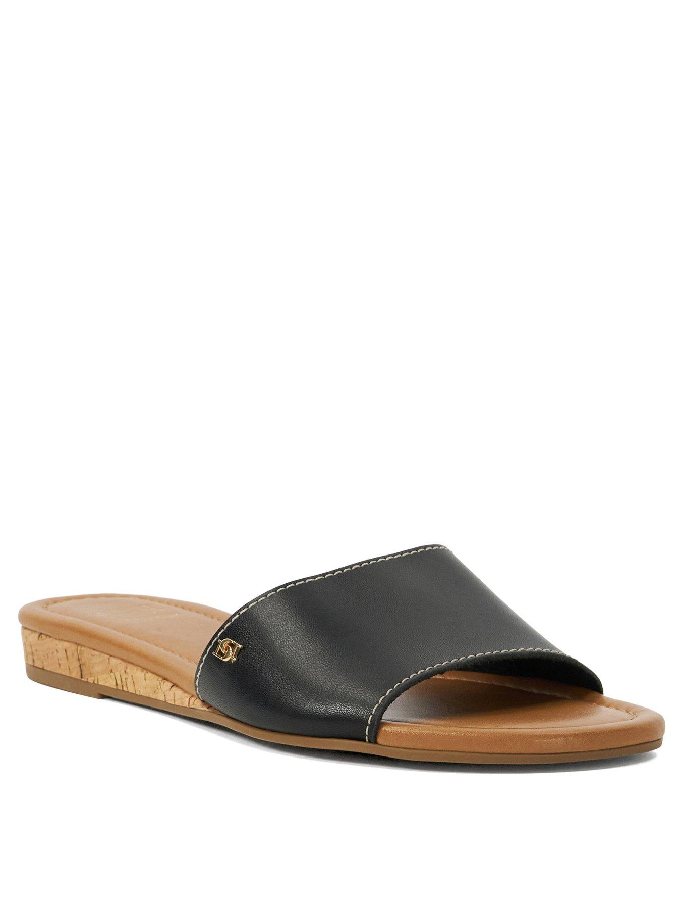 Image 2 of 5 of Dune London Lino Leather Flat Sandal - Black