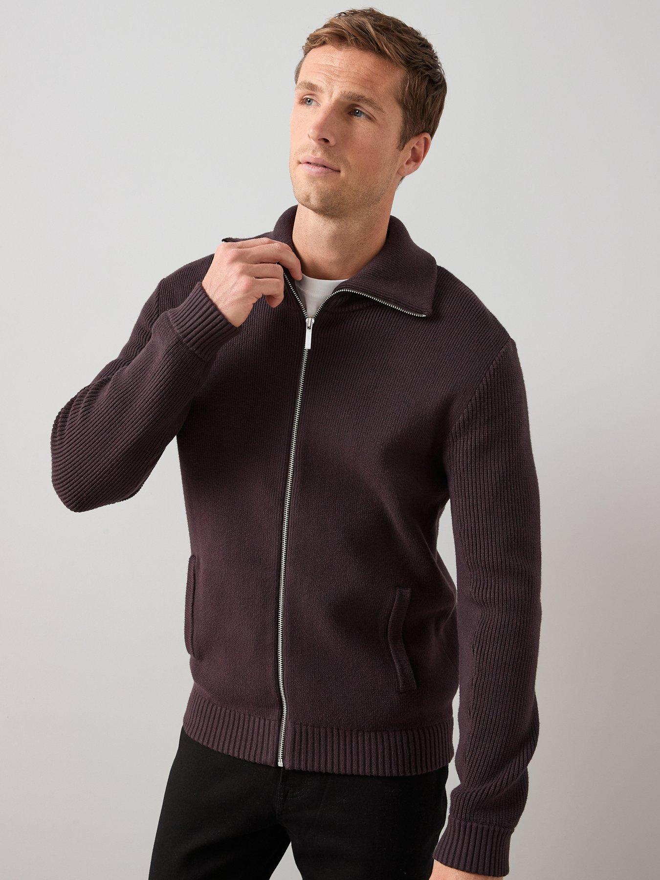 The Very Collection Chunky Soft Touch Zip Through Funnel Jumper - Burgundy