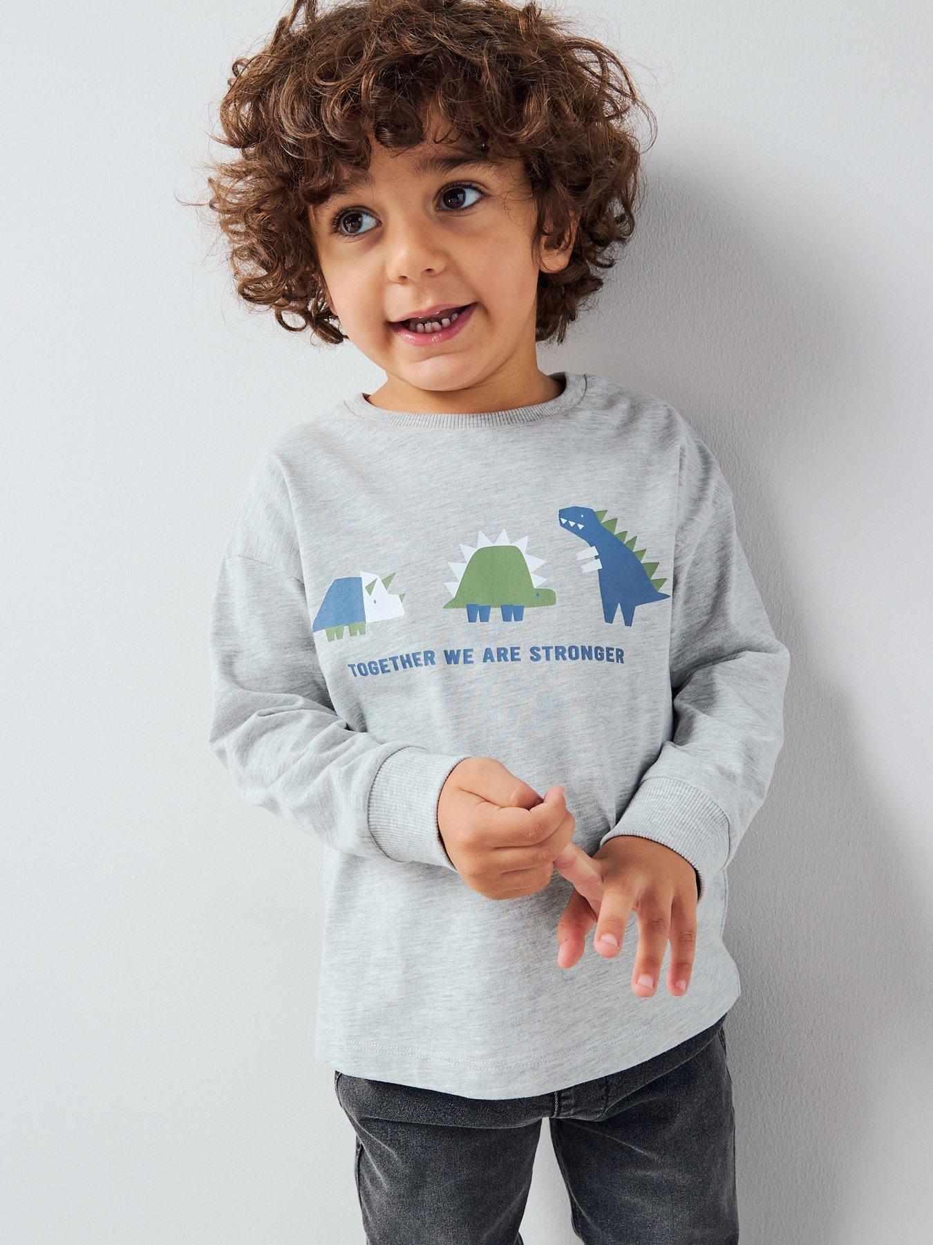 Mini V by Very Boys Long Sleeve Geo Dinosaur T-shirt - Grey Marl