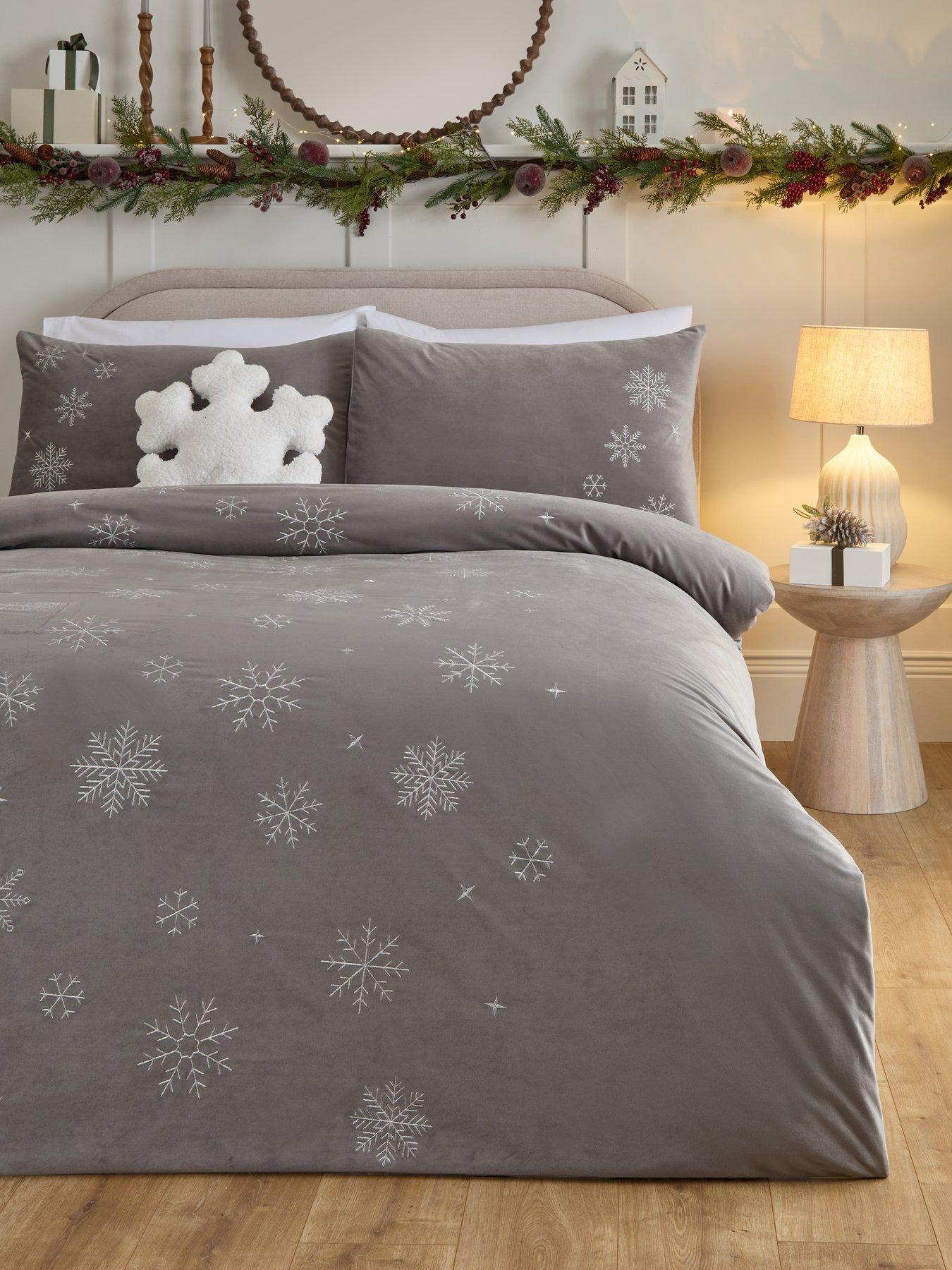 Very Home Snowflake Embroidered Velvet Duvet Cover Set - Silver