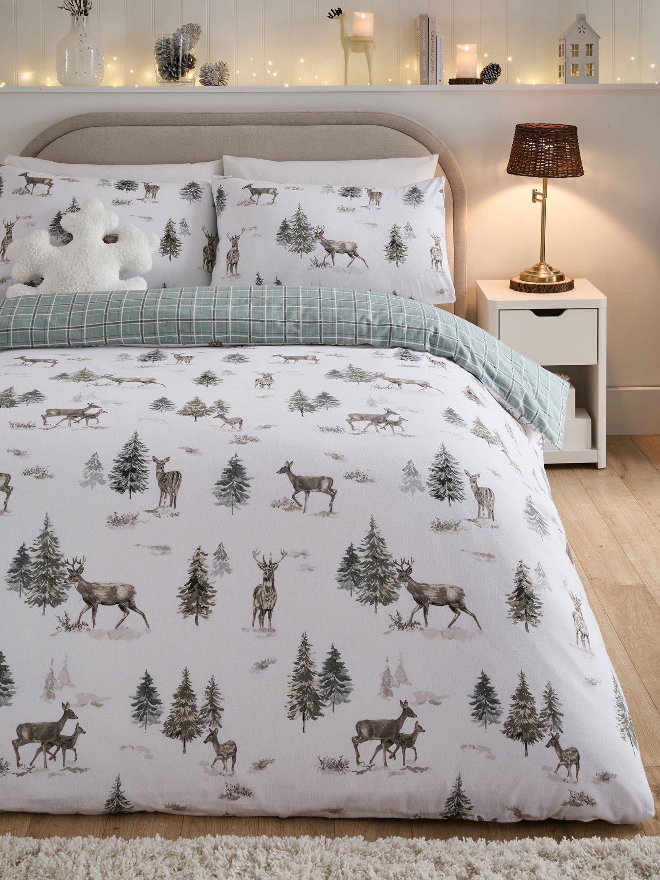 the-very-collection-brushed-cotton-christmas-stag-print-duvet-cover-set