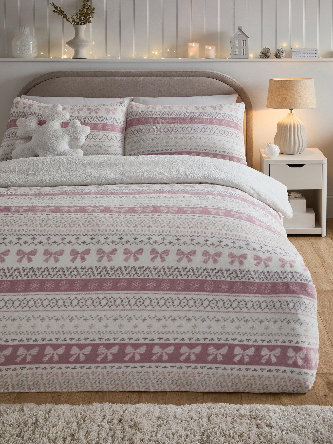 Image 1 of 5 of The Very Collection Bow Fairisle Printed Fleece Duvet&nbsp;Cover&nbsp;Set