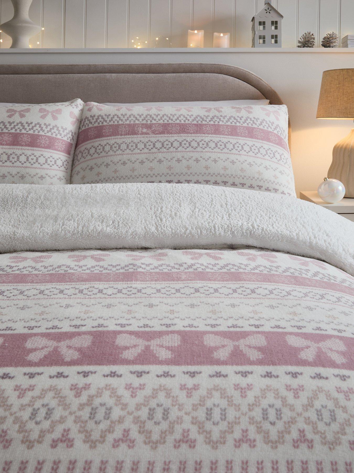 Image 3 of 5 of The Very Collection Bow Fairisle Printed Fleece Duvet&nbsp;Cover&nbsp;Set