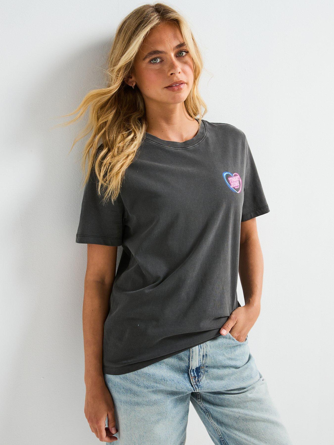 Image 1 of 6 of Tommy Jeans Neon Graphic Print Short Sleeve T-Shirt - Black