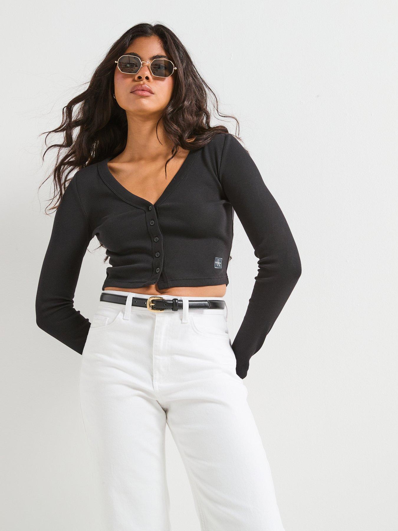 Calvin Klein Jeans Ribbed Slim Cropped Cardigan - Black