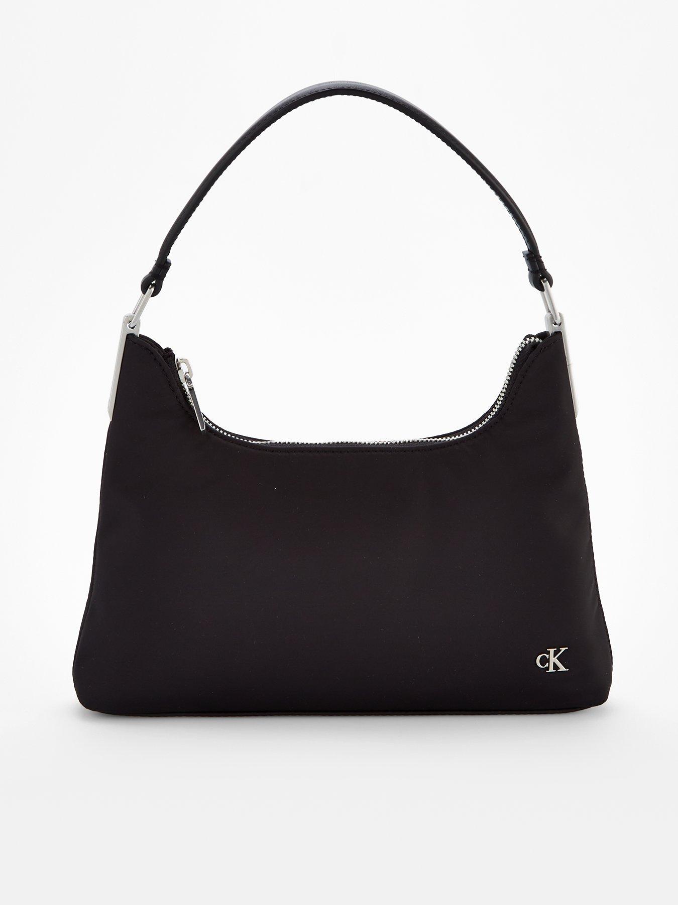 Image 1 of 4 of Calvin Klein Satin Nylon Large Shoulder Bag &amp; Black