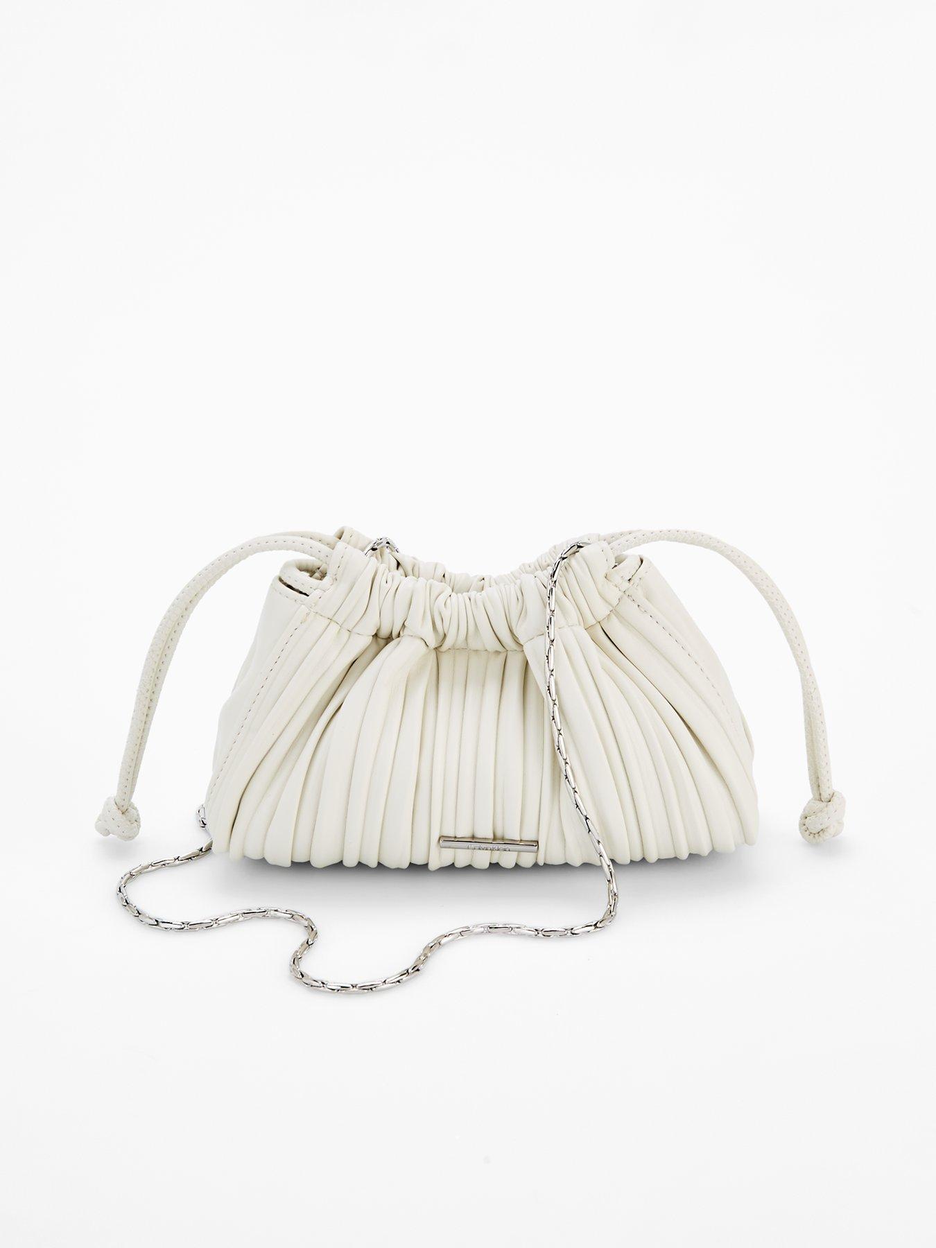 undefined Gathered Drawstring Crossbody Bag & White