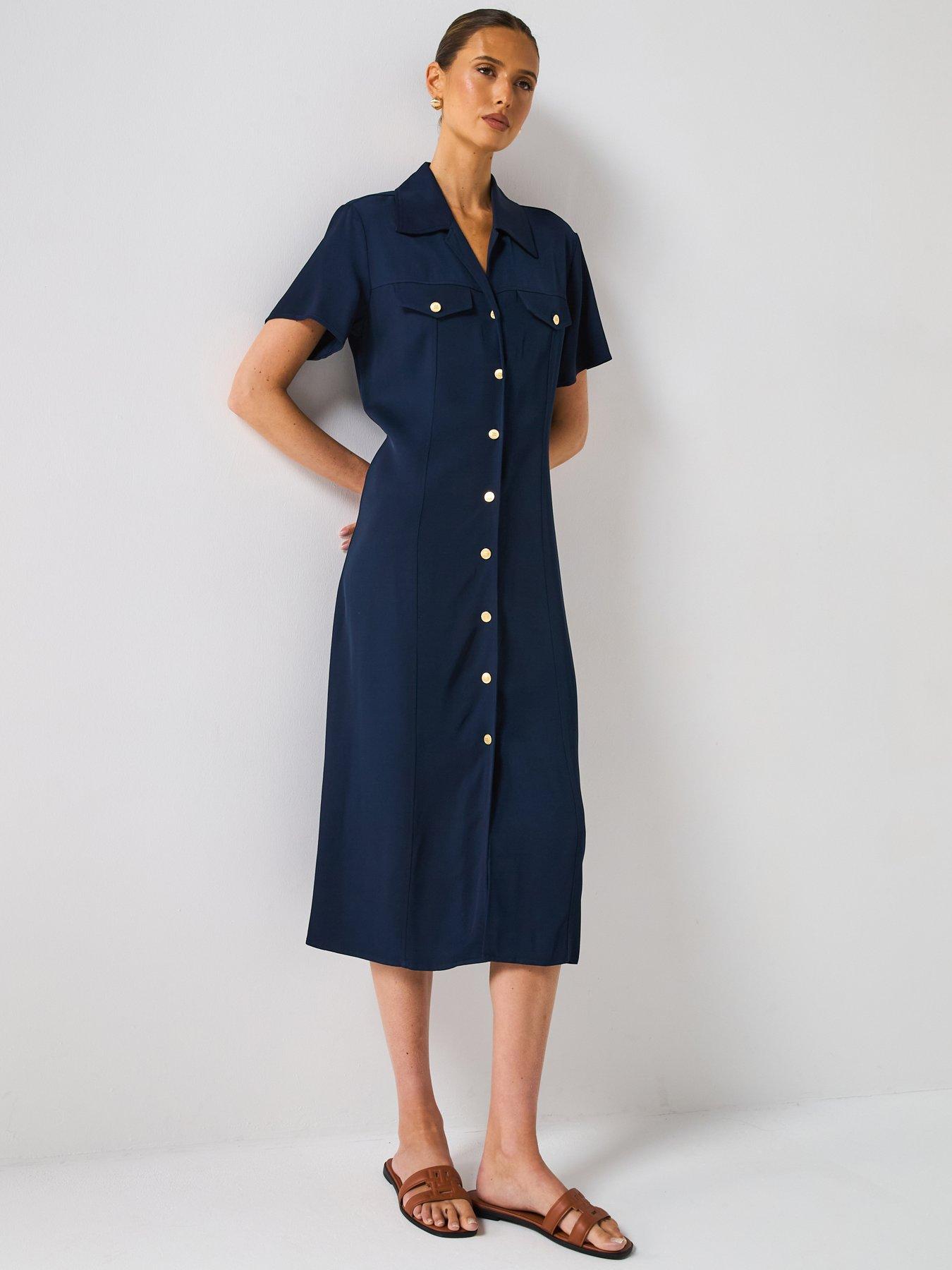 Image 1 of 5 of Tommy Hilfiger Short Sleeve Shirt Dress - Navy