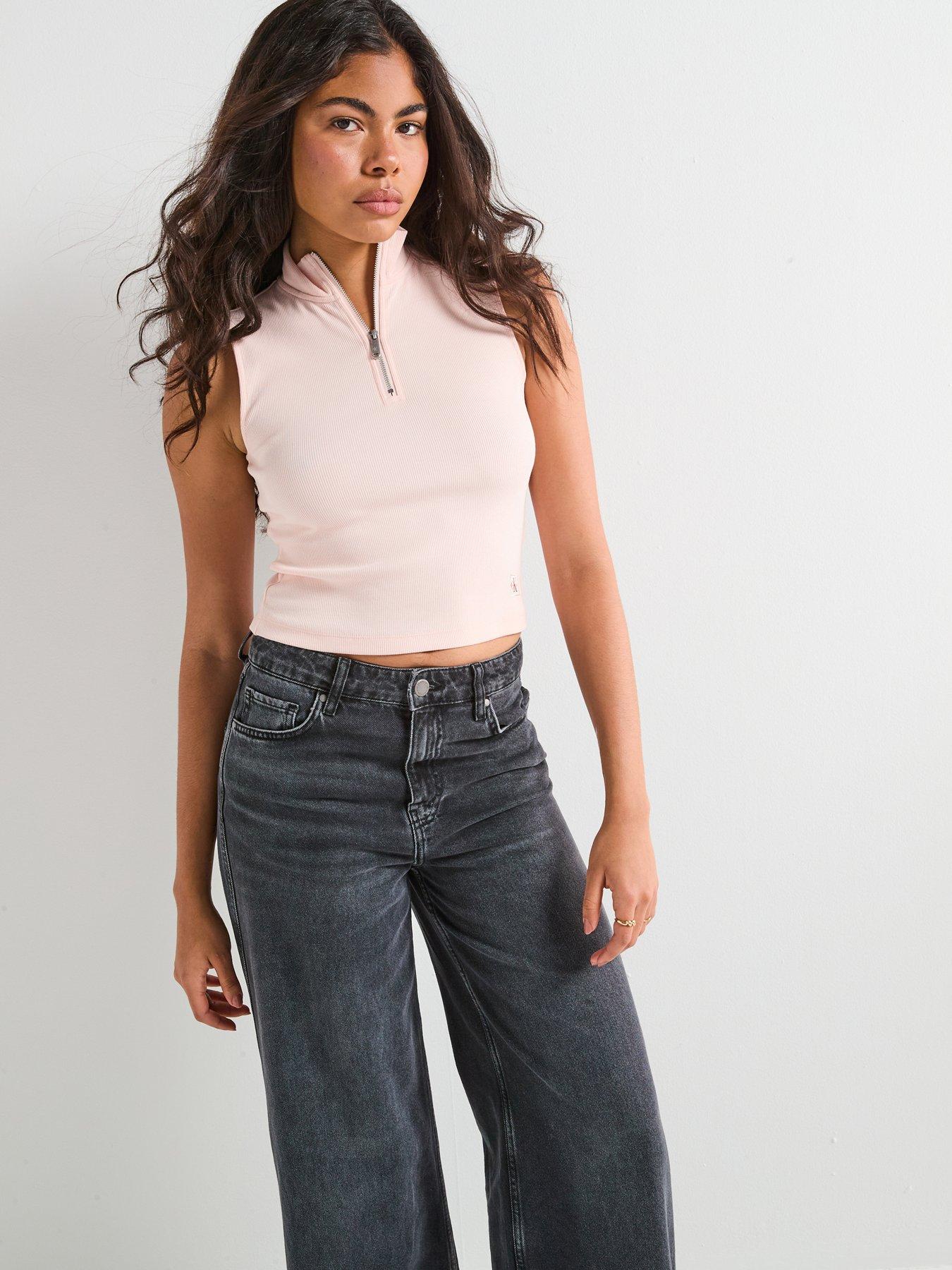 calvin-klein-jeans-sleeveless-quarter-zip-top-pinkfront